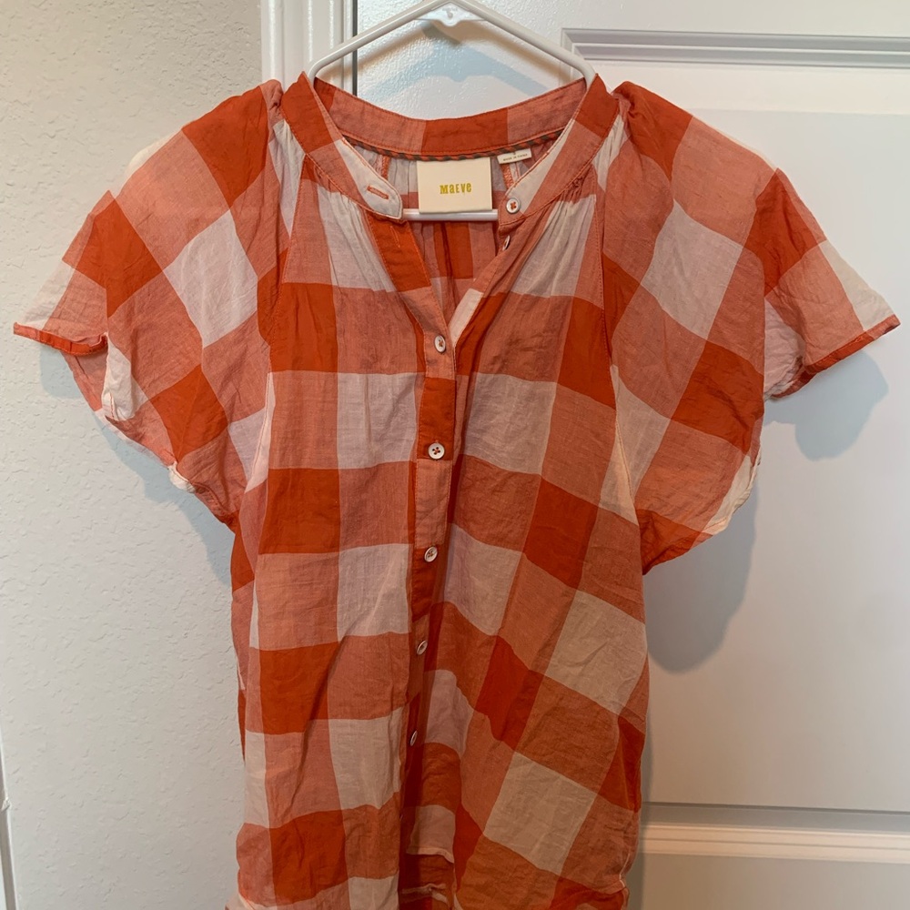 Mauve Orange and White Cotton Blouse